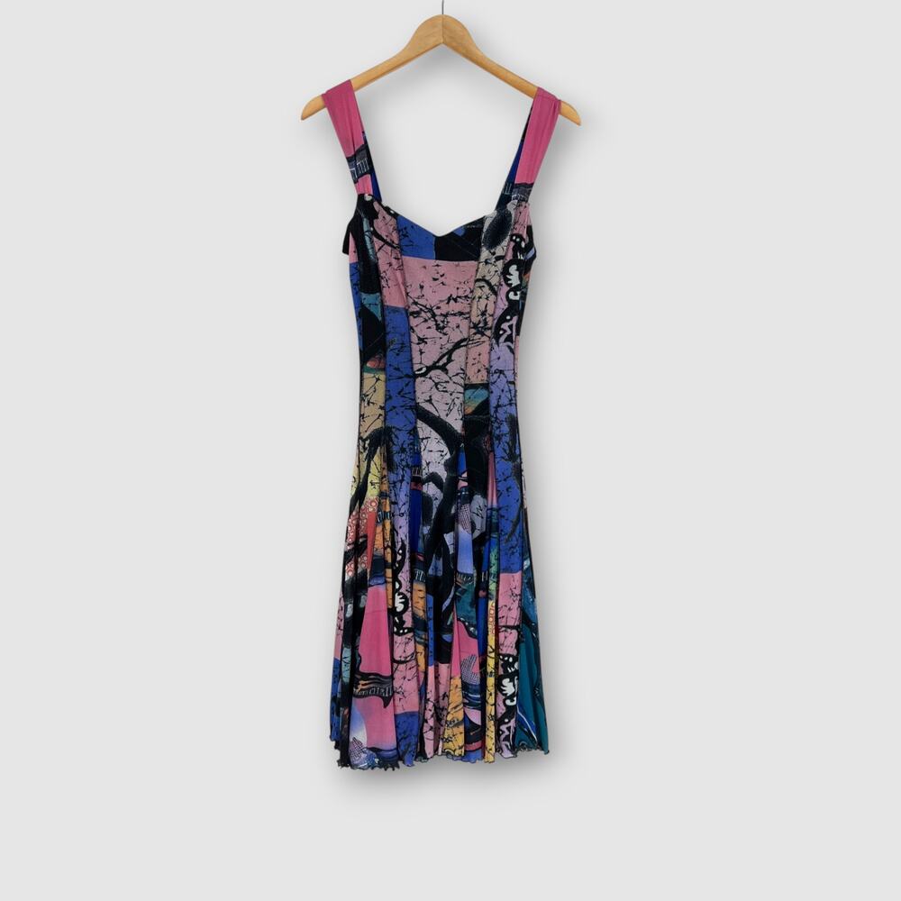 Vintage Y2k Elana Kattan Multicolor Abstract Print Fit & Flare Dress Size Small